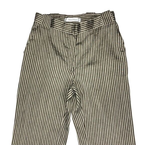 Max Mara Pants Womens Sz 2 Straight Leg Linen Silk Striped Classic Modern Career - Picture 2 of 16